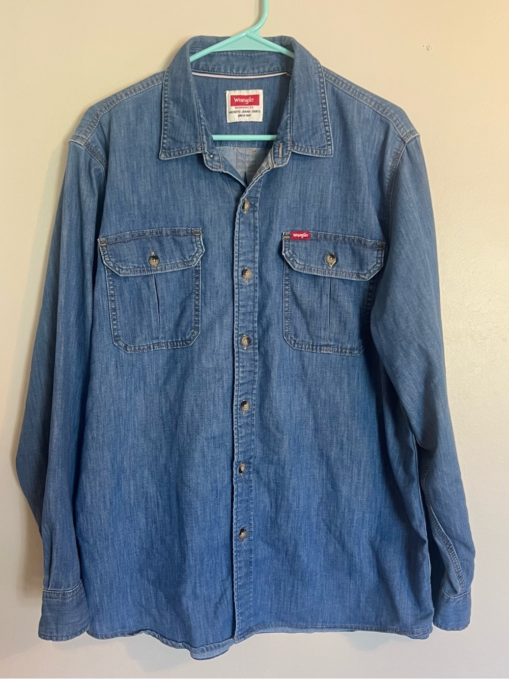 Wrangler Blue Denim Long Sleeve Button-Down Shirt